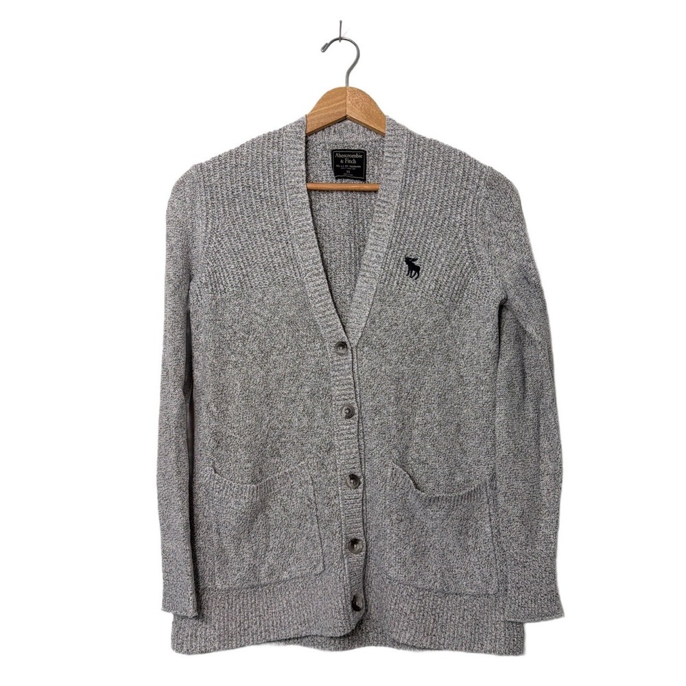 Abercrombie & Fitch Women's Cardigan Front pocket Grey Button up Sweater Sz XS